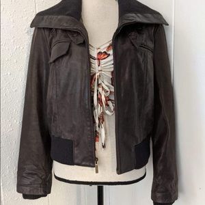 Calvin Klein Vintage Brown Leather Aviator Bomber Jacket Coat size medium